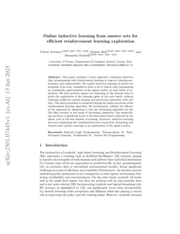 Online inductive learning from answer sets for efficient reinforcement learning exploration