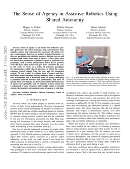 The Sense of Agency in Assistive Robotics Using Shared Autonomy