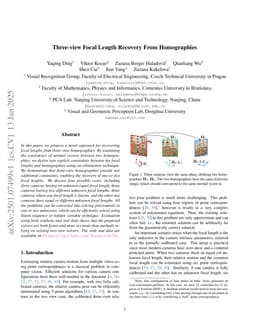 Three-view Focal Length Recovery From Homographies