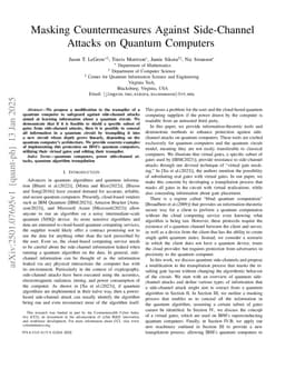 Masking Countermeasures Against Side-Channel Attacks on Quantum Computers