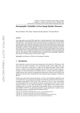 Demographic Variability in Face Image Quality Measures