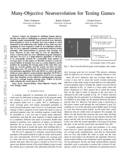 Many-Objective Neuroevolution for Testing Games
