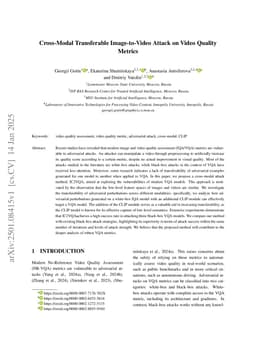 Cross-Modal Transferable Image-to-Video Attack on Video Quality Metrics