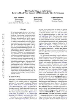 The Theater Stage as Laboratory: Review of Real-Time Comedy LLM Systems for Live Performance
