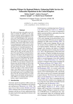 Adapting Whisper for Regional Dialects: Enhancing Public Services for Vulnerable Populations in the United Kingdom