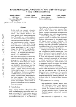Towards Multilingual LLM Evaluation for Baltic and Nordic languages: A study on Lithuanian History