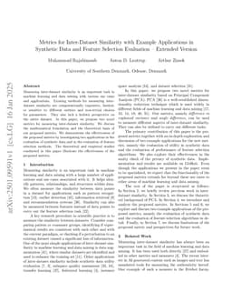 Metrics for Inter-Dataset Similarity with Example Applications in Synthetic Data and Feature Selection Evaluation - Extended Version