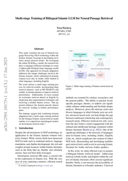 Multi-stage Training of Bilingual Islamic LLM for Neural Passage Retrieval
