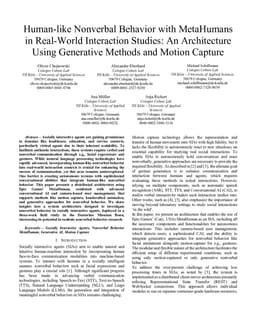 Human-like Nonverbal Behavior with MetaHumans in Real-World Interaction Studies: An Architecture Using Generative Methods and Motion Capture