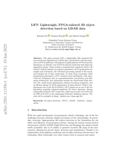 LiFT: Lightweight, FPGA-tailored 3D object detection based on LiDAR data