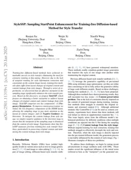 StyleSSP: Sampling StartPoint Enhancement for Training-free Diffusion-based Method for Style Transfer