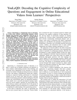 YouLeQD: Decoding the Cognitive Complexity of Questions and Engagement in Online Educational Videos from Learners' Perspectives