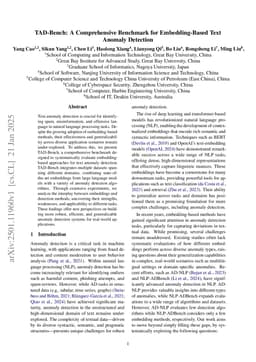 TAD-Bench: A Comprehensive Benchmark for Embedding-Based Text Anomaly Detection