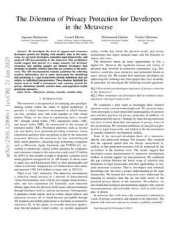 The Dilemma of Privacy Protection for Developers in the Metaverse