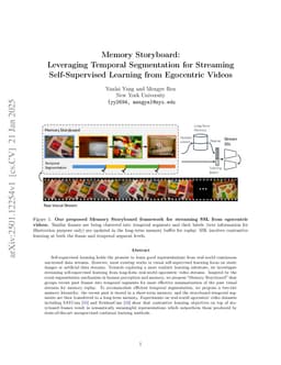 Memory Storyboard: Leveraging Temporal Segmentation for Streaming Self-Supervised Learning from Egocentric Videos