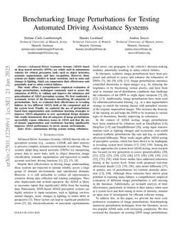 Benchmarking Image Perturbations for Testing Automated Driving Assistance Systems