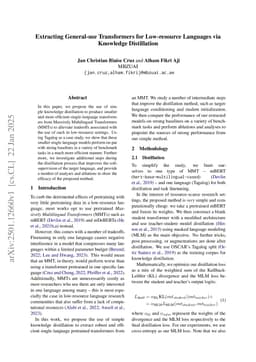 Extracting General-use Transformers for Low-resource Languages via Knowledge Distillation