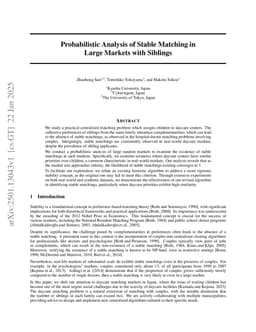 Probabilistic Analysis of Stable Matching in Large Markets with Siblings