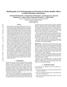 Multilinguality in LLM-Designed Reward Functions for Restless Bandits: Effects on Task Performance and Fairness