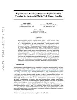 Beyond Task Diversity: Provable Representation Transfer for Sequential Multi-Task Linear Bandits