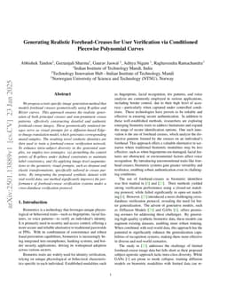 Generating Realistic Forehead-Creases for User Verification via Conditioned Piecewise Polynomial Curves