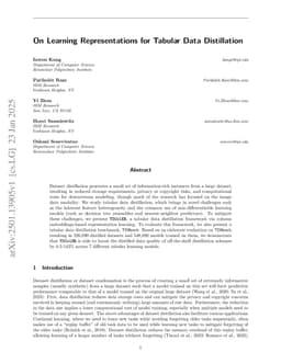On Learning Representations for Tabular Data Distillation