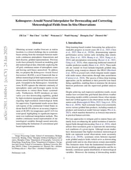 Kolmogorov Arnold Neural Interpolator for Downscaling and Correcting Meteorological Fields from In-Situ Observations