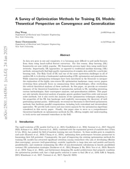 A Survey of Optimization Methods for Training DL Models: Theoretical Perspective on Convergence and Generalization
