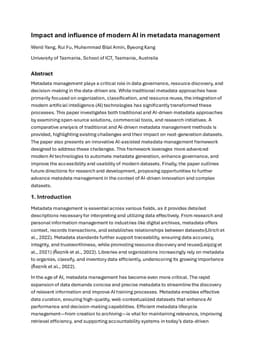 Impact and influence of modern AI in metadata management