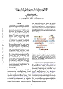 COS(M+O)S: Curiosity and RL-Enhanced MCTS for Exploring Story Space via Language Models