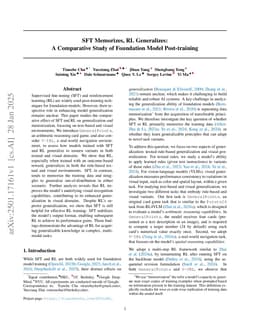 SFT Memorizes, RL Generalizes: A Comparative Study of Foundation Model Post-training