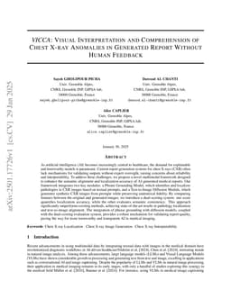 VICCA: Visual Interpretation and Comprehension of Chest X-ray Anomalies in Generated Report Without Human Feedback