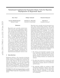 Variational Combinatorial Sequential Monte Carlo for Bayesian Phylogenetics in Hyperbolic Space