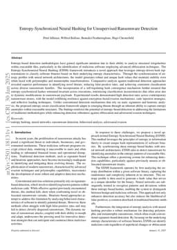 Entropy-Synchronized Neural Hashing for Unsupervised Ransomware Detection