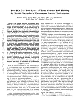 Dual-BEV Nav: Dual-layer BEV-based Heuristic Path Planning for Robotic Navigation in Unstructured Outdoor Environments
