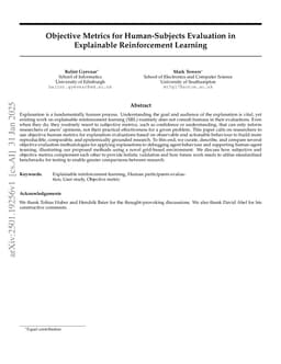 Objective Metrics for Human-Subjects Evaluation in Explainable Reinforcement Learning