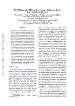 PARA: Parameter-Efficient Fine-tuning with Prompt Aware Representation Adjustment