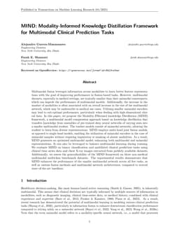 MIND: Modality-Informed Knowledge Distillation Framework for Multimodal Clinical Prediction Tasks