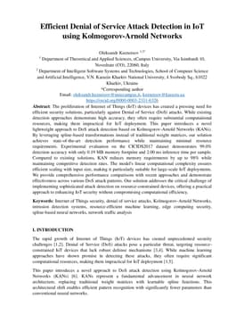 Efficient Denial of Service Attack Detection in IoT using Kolmogorov-Arnold Networks