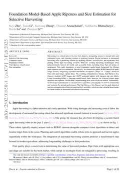 Foundation Model-Based Apple Ripeness and Size Estimation for Selective Harvesting