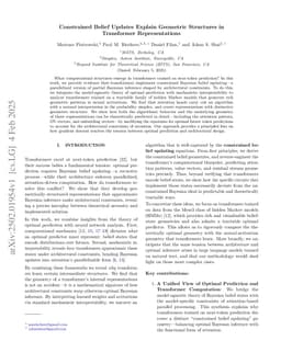 Constrained belief updates explain geometric structures in transformer representations
