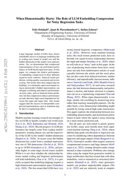 When Dimensionality Hurts: The Role of LLM Embedding Compression for Noisy Regression Tasks