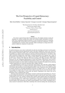 The Cost Perspective of Liquid Democracy: Feasibility and Control