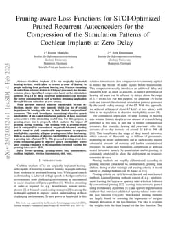 Pruning-aware Loss Functions for STOI-Optimized Pruned Recurrent Autoencoders for the Compression of the Stimulation Patterns of Cochlear Implants at Zero Delay
