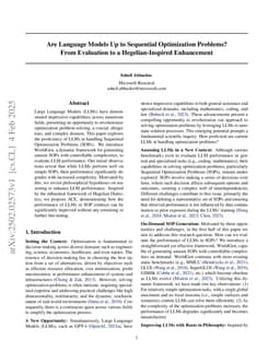 Are Language Models Up to Sequential Optimization Problems? From Evaluation to a Hegelian-Inspired Enhancement