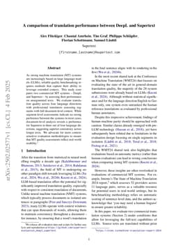 A comparison of translation performance between DeepL and Supertext