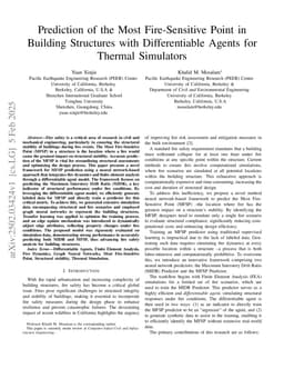 Prediction of the Most Fire-Sensitive Point in Building Structures with Differentiable Agents for Thermal Simulators