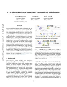 CLIP Behaves like a Bag-of-Words Model Cross-modally but not Uni-modally
