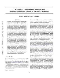 CAD-Editor: A Locate-then-Infill Framework with Automated Training Data Synthesis for Text-Based CAD Editing
