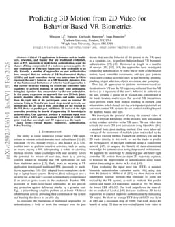 Predicting 3D Motion from 2D Video for Behavior-Based VR Biometrics